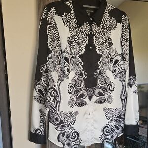 Adrianna Papell Black and White Floral Blouse